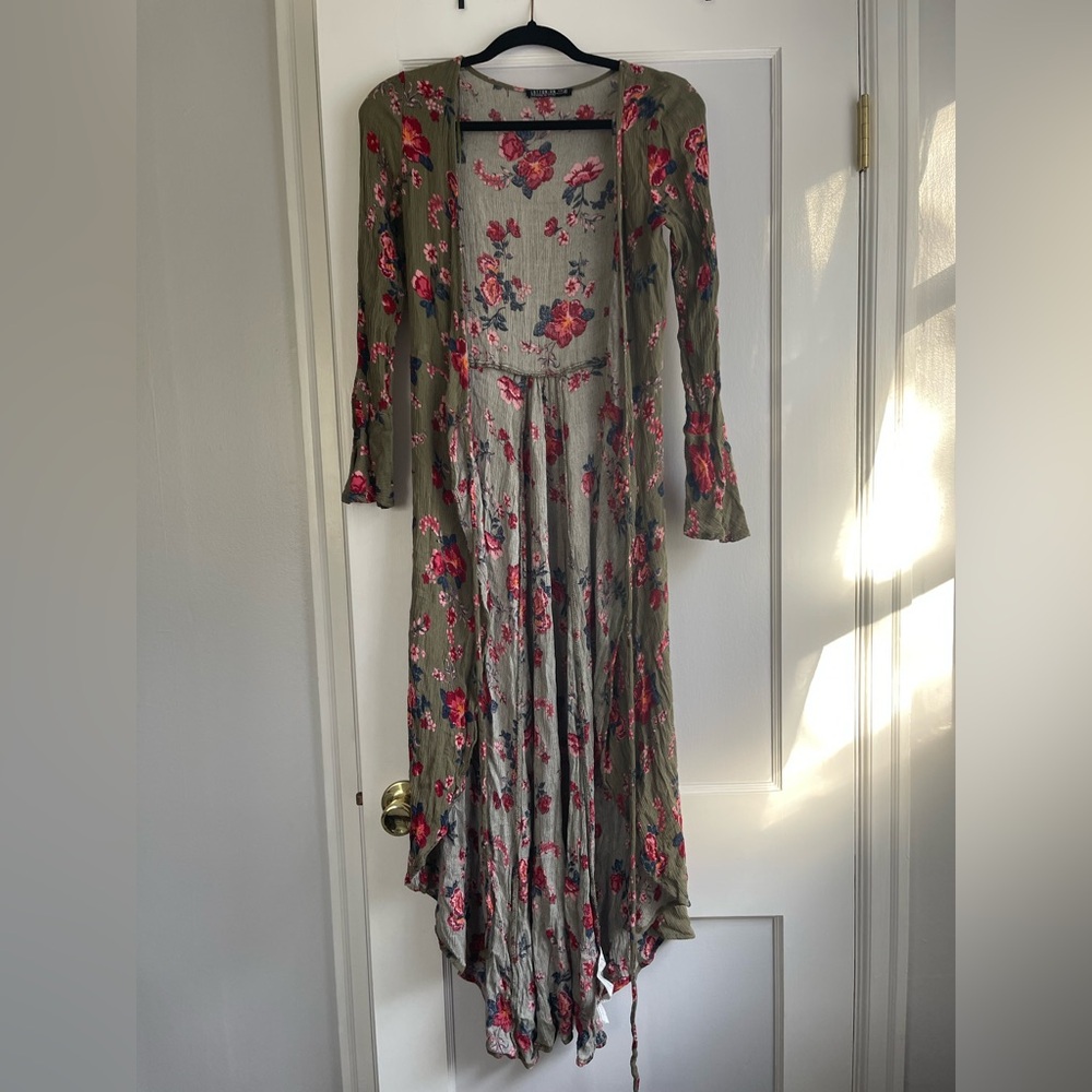 Cotton On Floral Boho High-Low Maxi Dress | Olive Green | XS